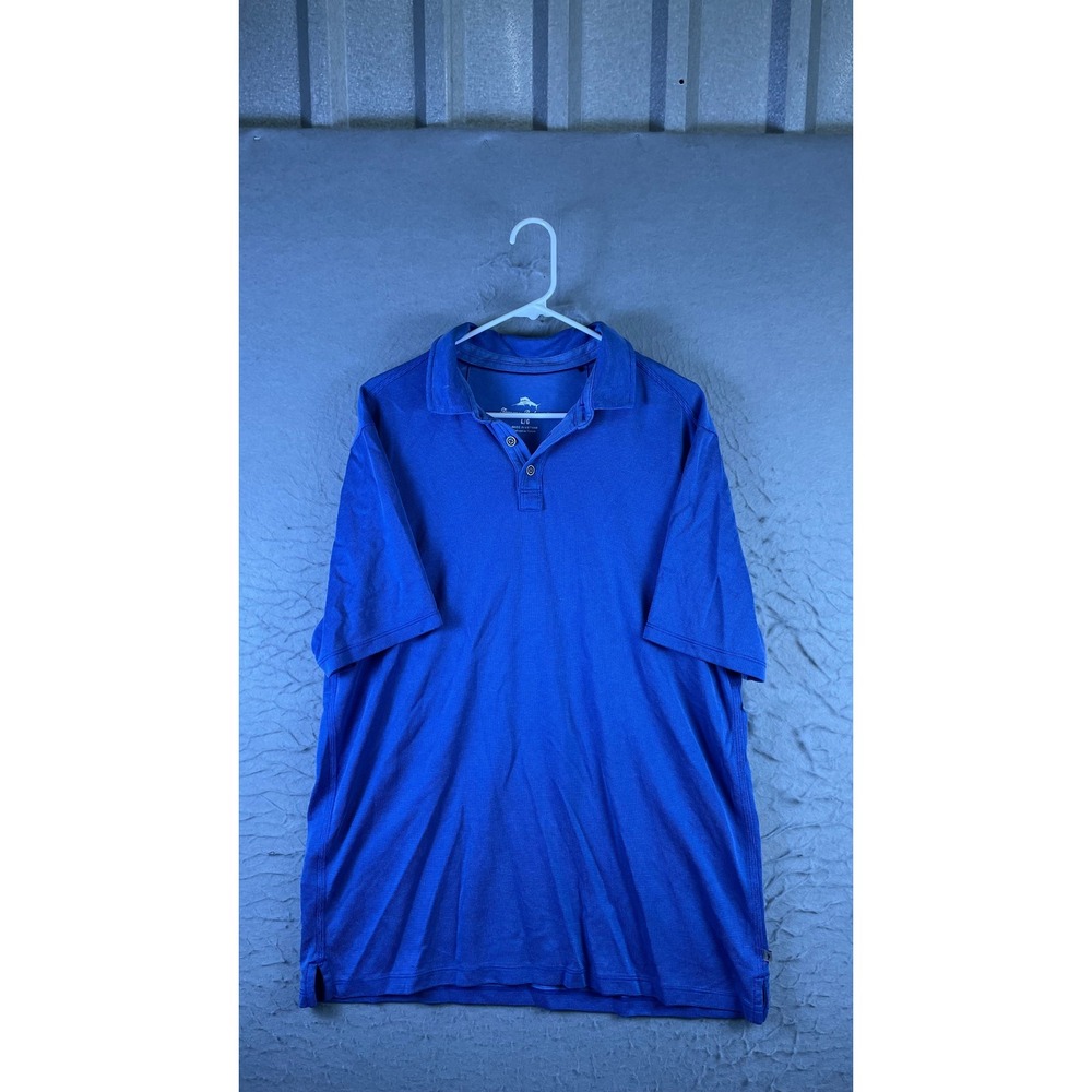 Tommy Bahama Polo Shirt Mens L Blue Excellent Short Sleeve Textured Knit
